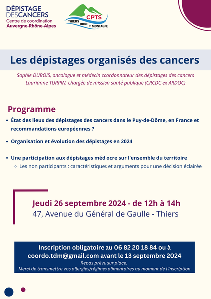 📢 Pour les professionnels: Invitation à une réunion d'information concernant les dépistages organisés des cancers, le 26.09.24!
