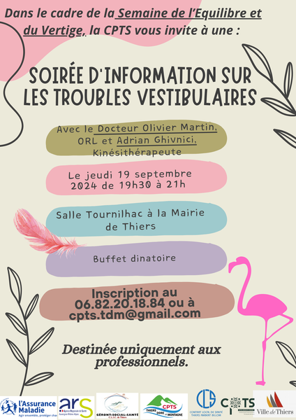 📢 Pour les professionnels: soirée d'information sur les troubles vestibulaires le jeudi 19 septembre 2024