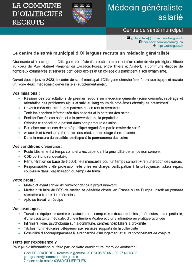 Médecin généraliste salarié