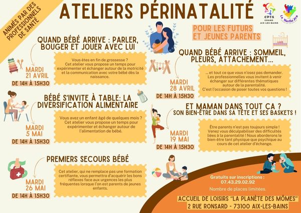 De nouveaux ateliers Périnatalité du 21 avril au 26 mai 2026 ! 