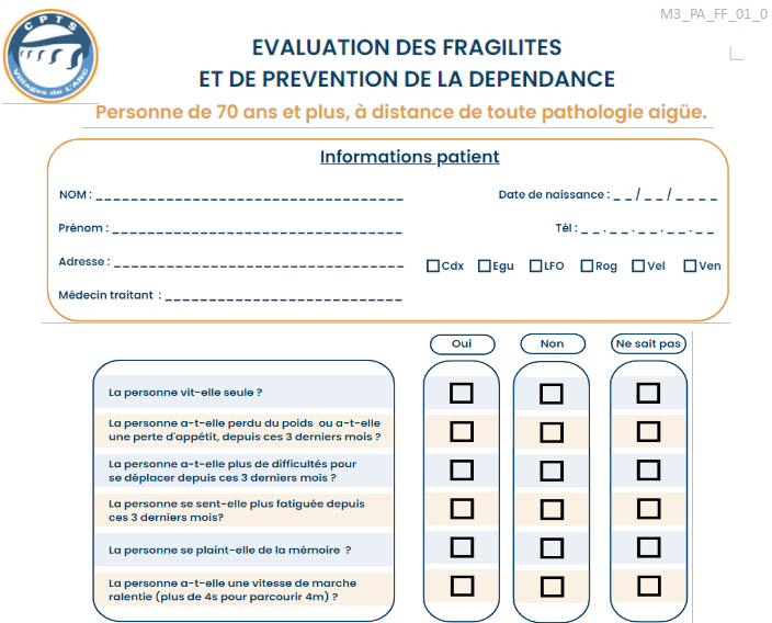 Fiche de repérage de la fragilité (personnes âgées)